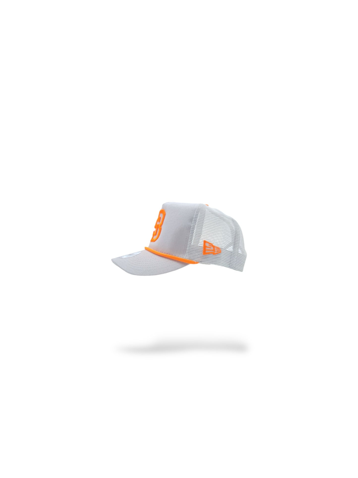 Grey/orange logo mesh back trucker