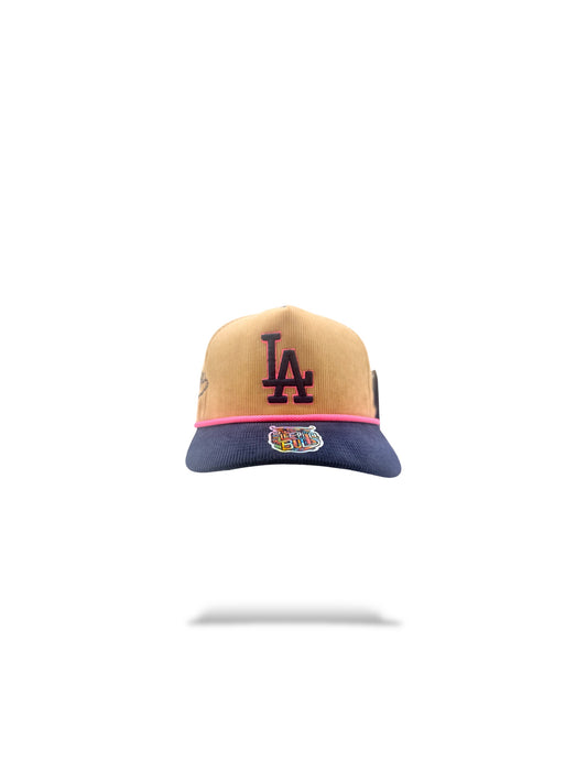 Corduroy tan with navy blue brim