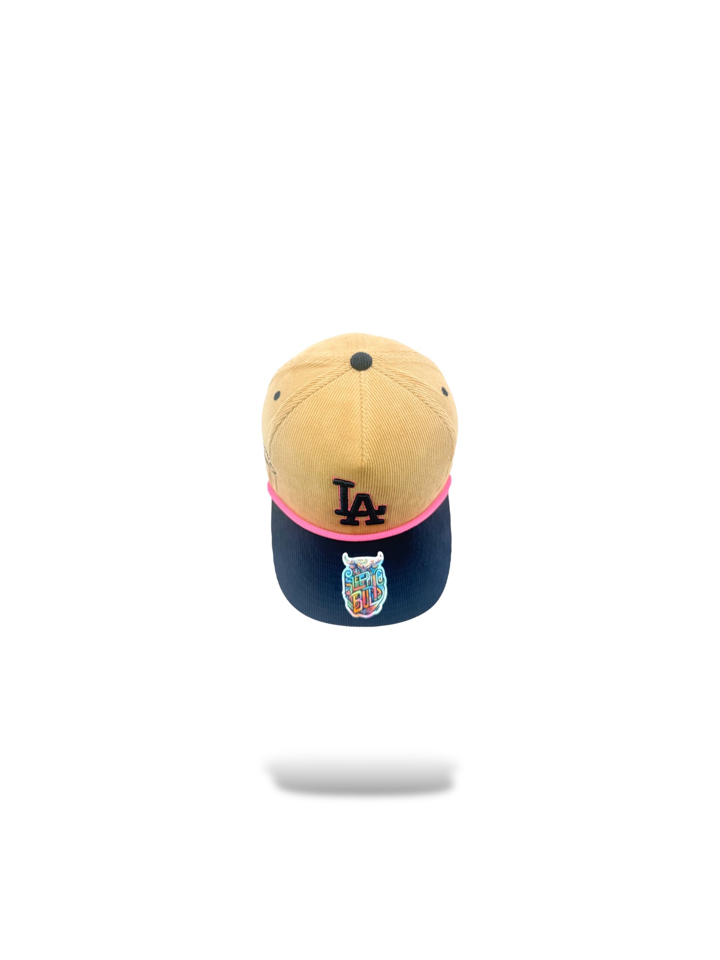 Corduroy tan with navy blue brim