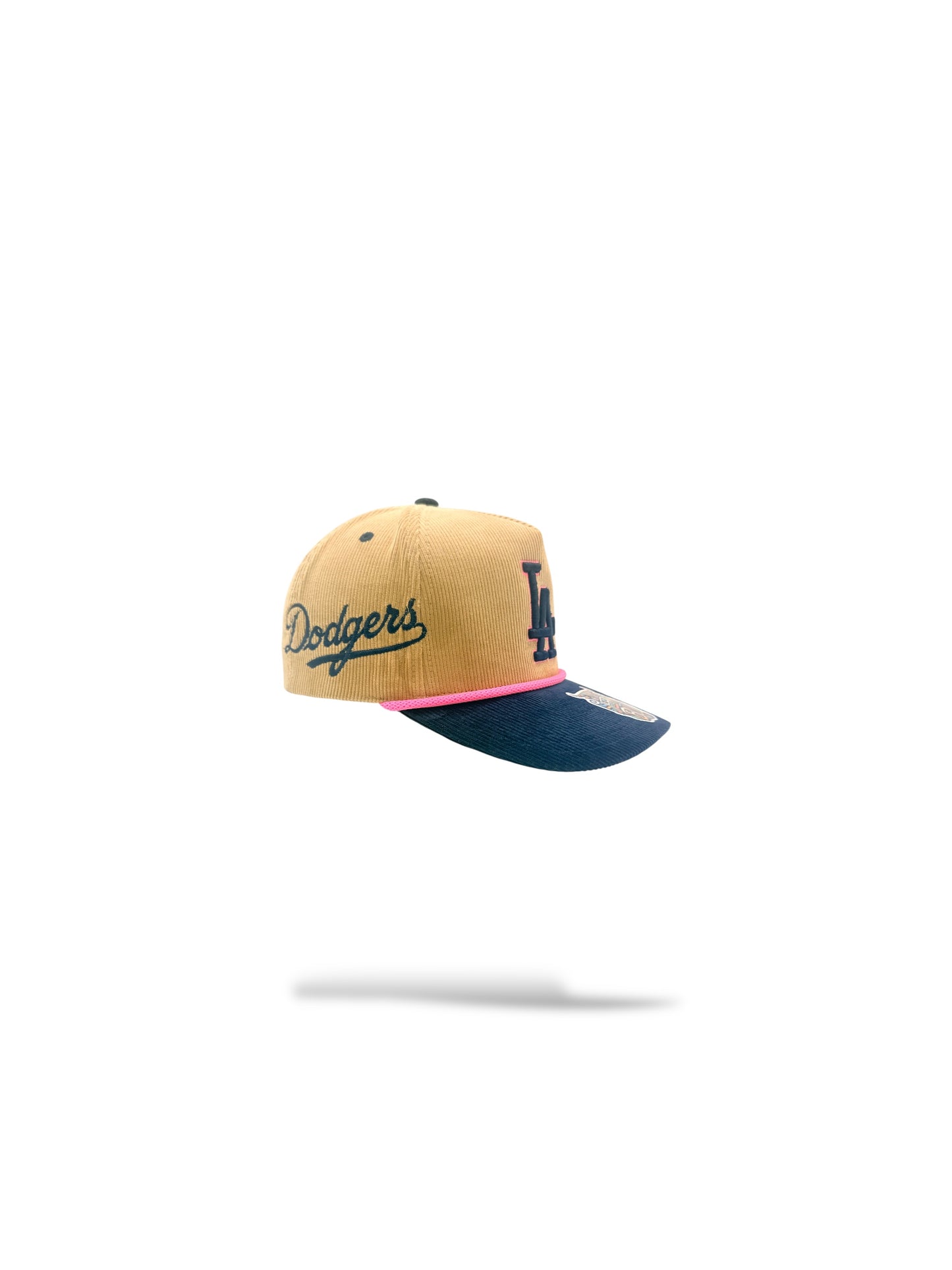 Corduroy tan with navy blue brim