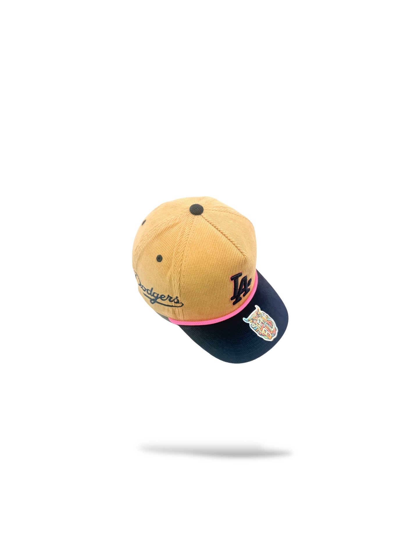 Corduroy tan with navy blue brim